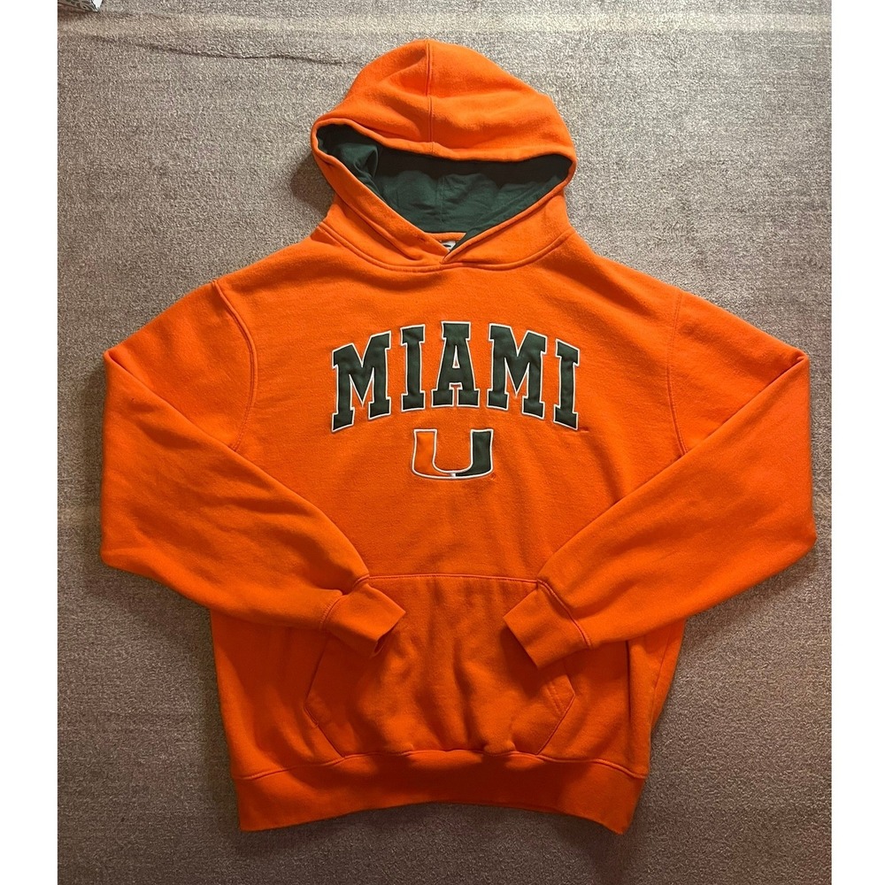 Y2K Miami Hurricanes Hoodie Orange Green Mens Large Athleisure Blokecore